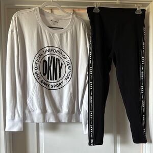 DKNY White Top and Black Leggings Set
